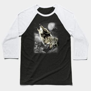 Howling Wolves in full moon Baseball T-Shirt